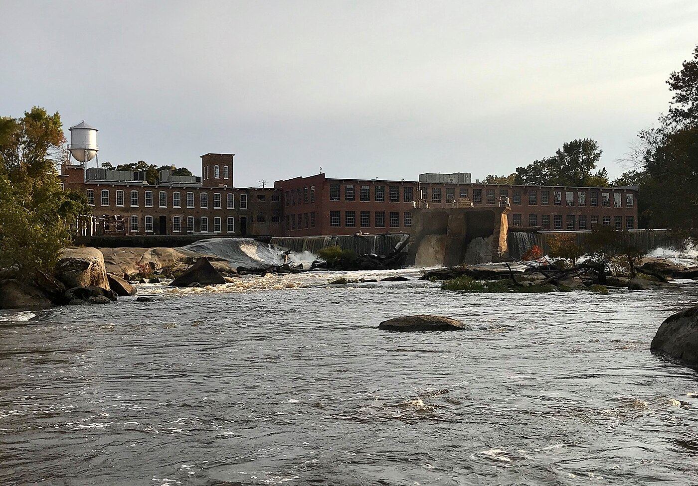 Rocky Mount Mills across the falls of the Tar River