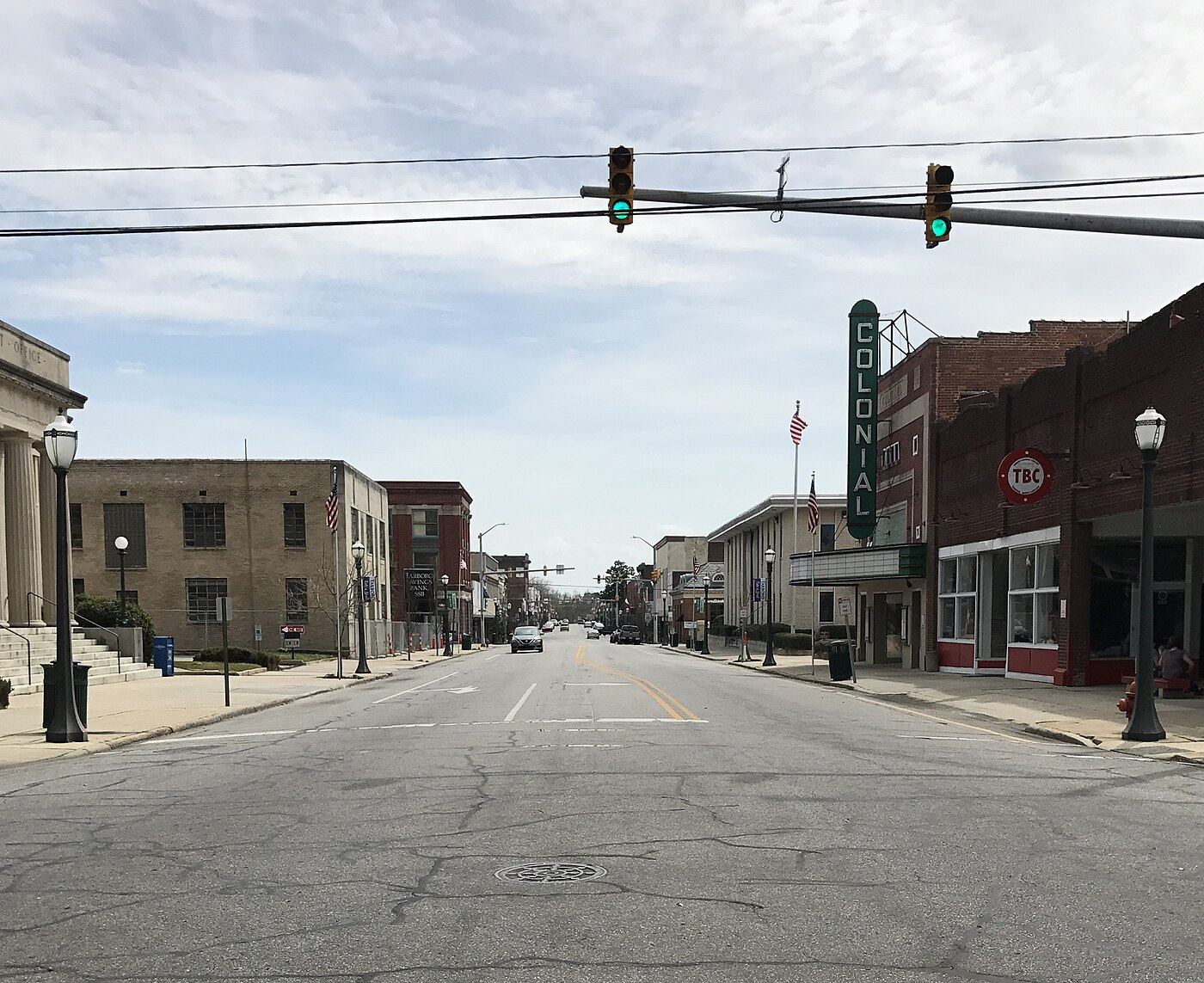 Main Street, Tarboro, with the Colonial theatre sign